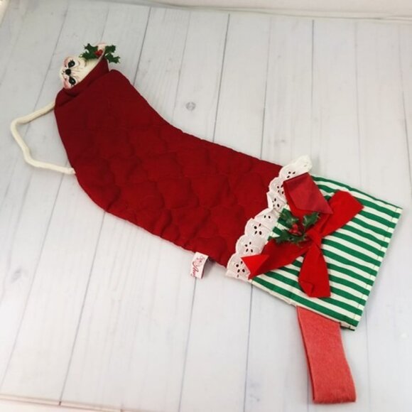 19" Christmas Stocking Annalee Mobilitee Mouse Red Quilted Green White - Picture 4 of 16